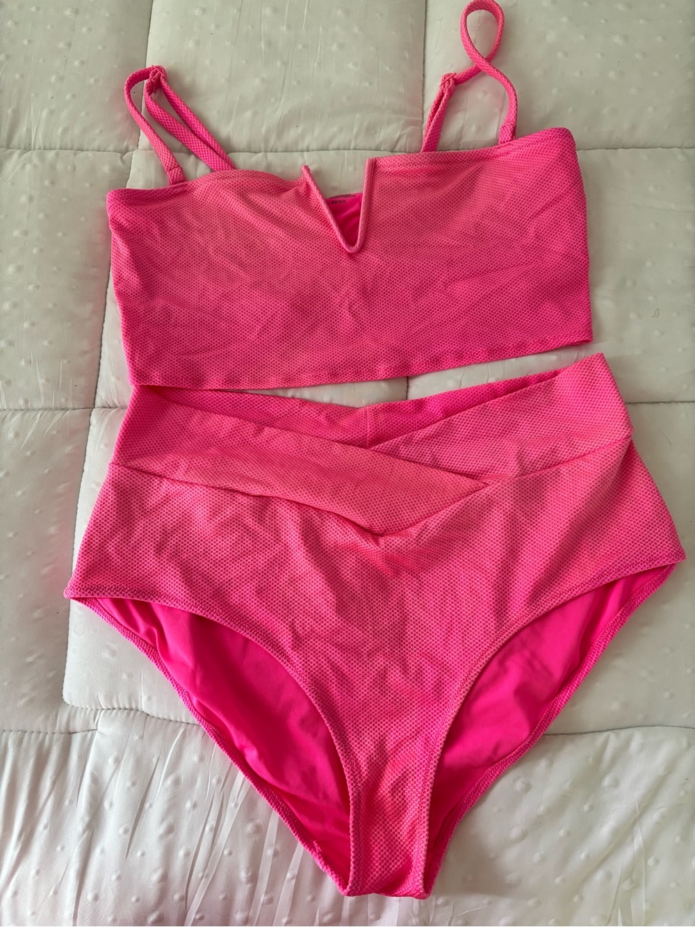 High-Waist Pink pique Two-Piece Swim Set L TOP XL BOTTOMS